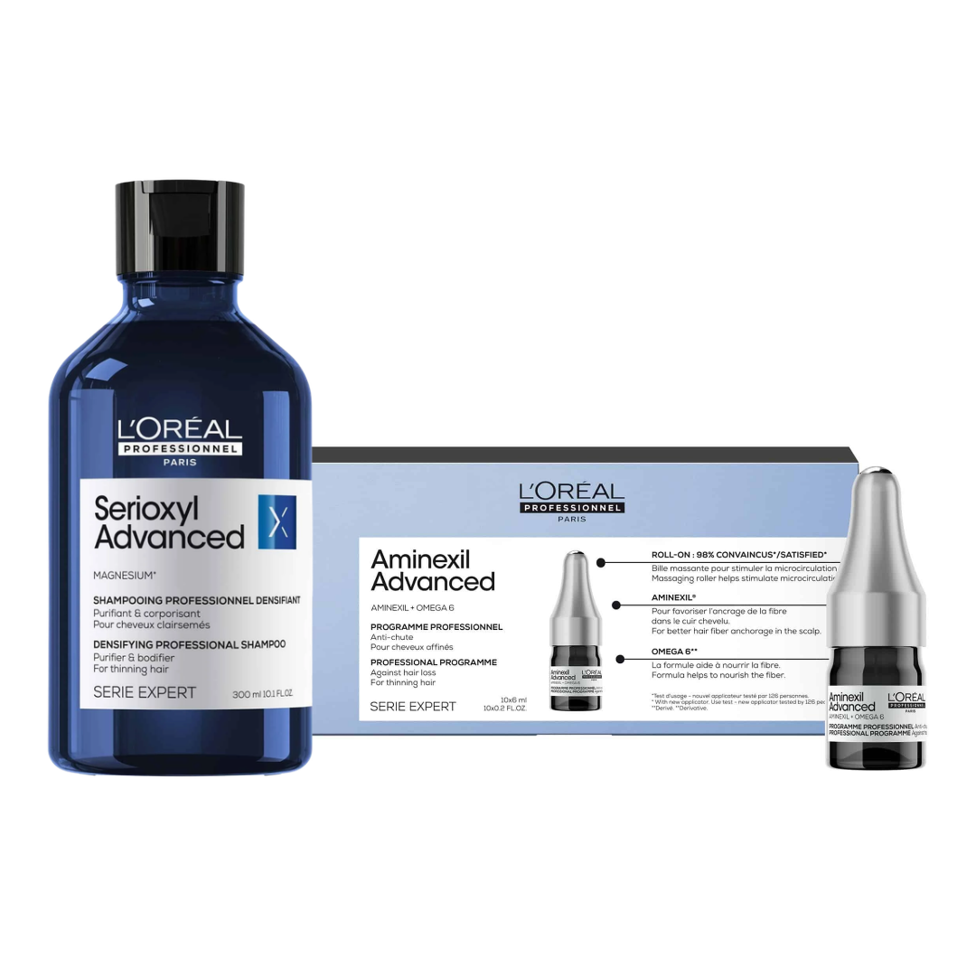 Kit Antiqueda | Aminexil Advanced + Serioxyl Advanced Shampoo | Serie Expert | L'Oréal Professionnel