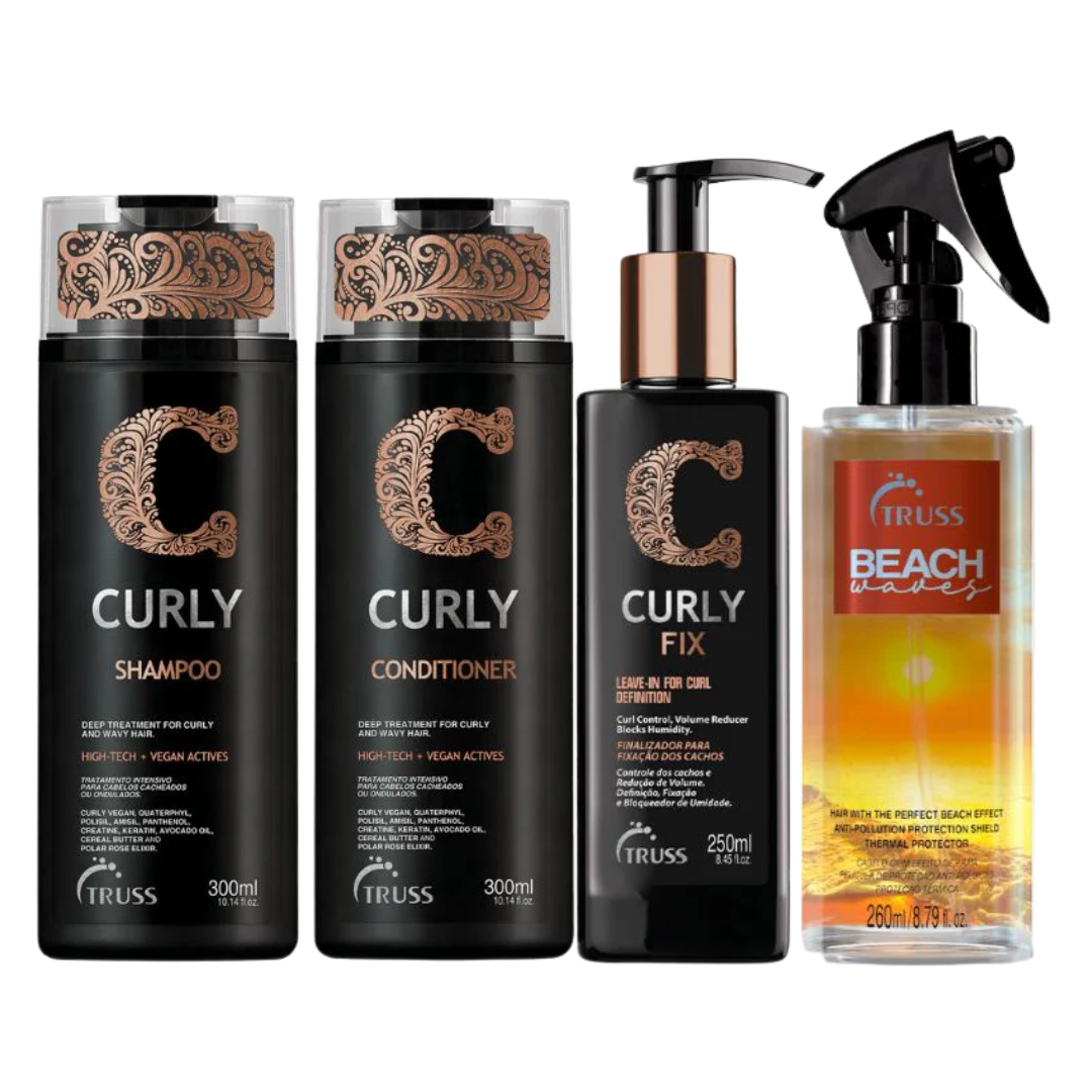 Pack Caracóis | Curly Shampoo + Conditioner + Curly Fix + Beach Waves | Curly | Truss Professional