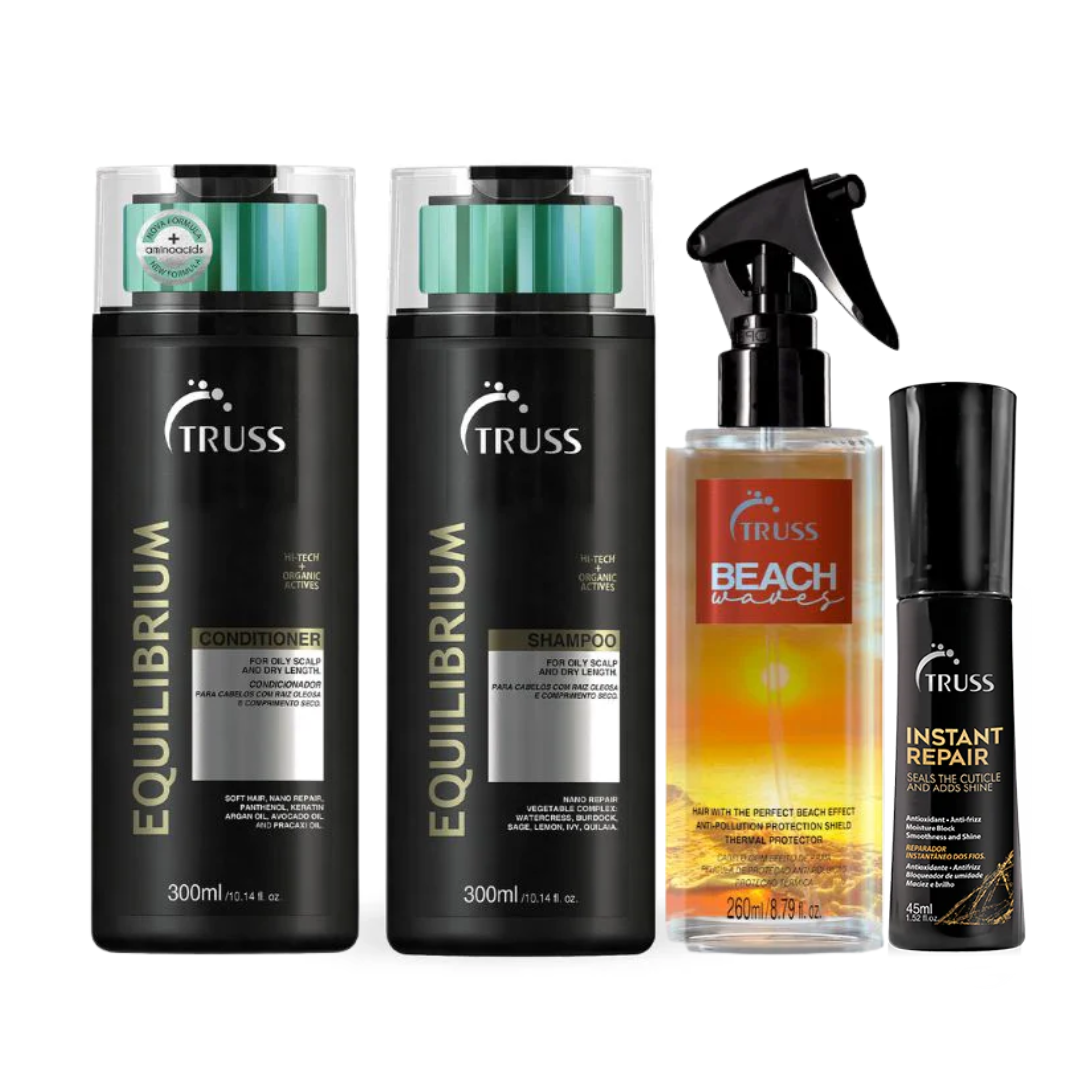 Pack Equilibrium | Equilibrium Shampoo + Conditioner + Beach Waves + Instant Repair | Equilibrium | Truss Professional