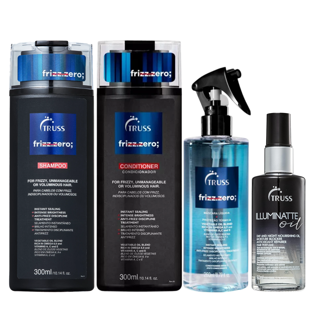 Pack Frizz Zero | Frizz.Zero Shampoo + Conditioner + Máscara Líquida + Illuminatte Oil | Frizz.Zero | Truss Professional